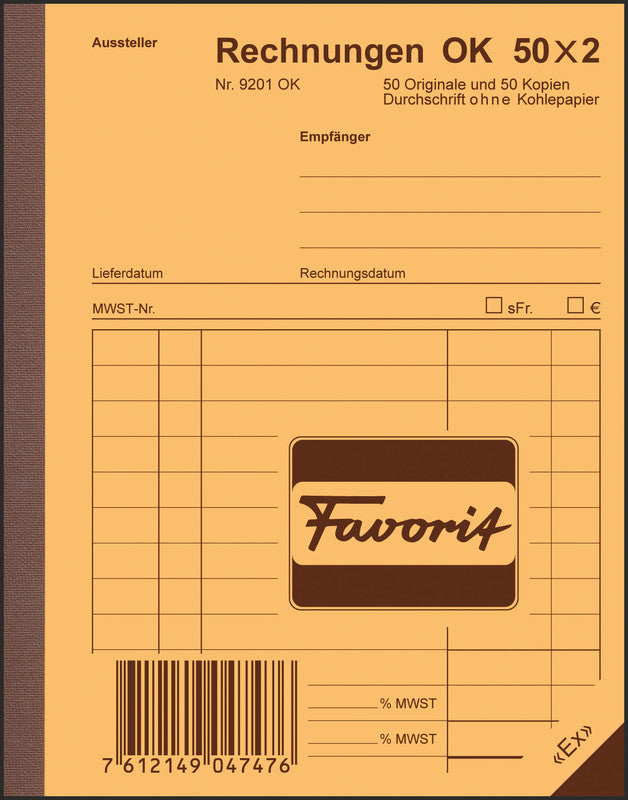 Favorit Formularblock – Rechnungen, Deutsch, 50 Blatt, A6