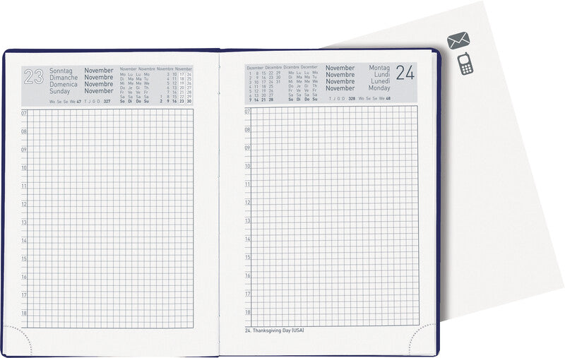 Biella Technikus Agenda – 1 Tag pro Seite, gebunden, 10,1 × 14,2 cm, 2026, 1-Stunden-Takt, Dunkelblau, FSC