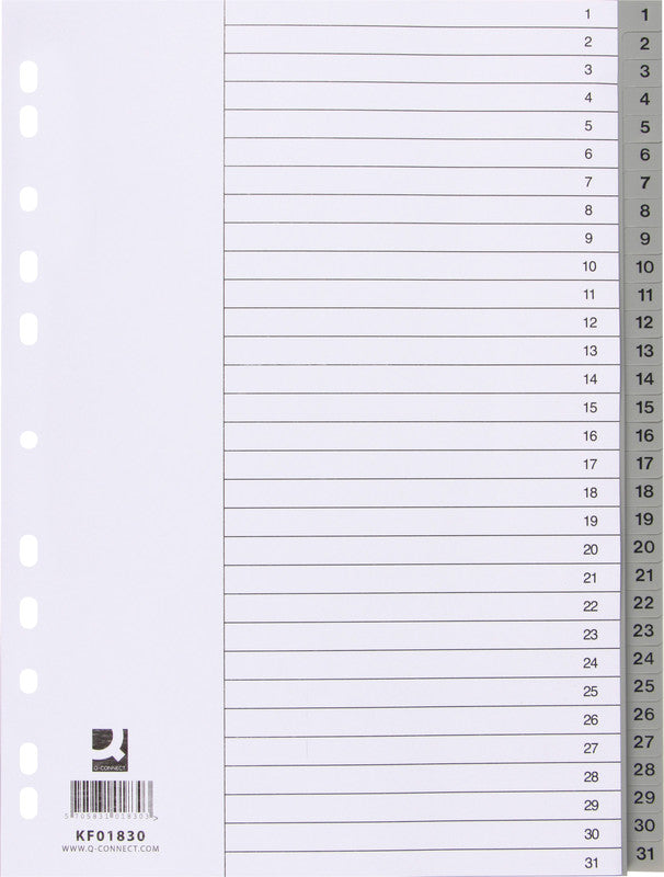 Connect Register – für A4, Kunststoff (PP), 1–31, 31-teilig, grau, 11-fach