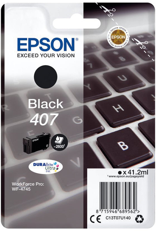 Epson Tintenpatrone 407, Schwarz, 41 ml – für Inkjetdrucker/Multifunktionsgeräte
