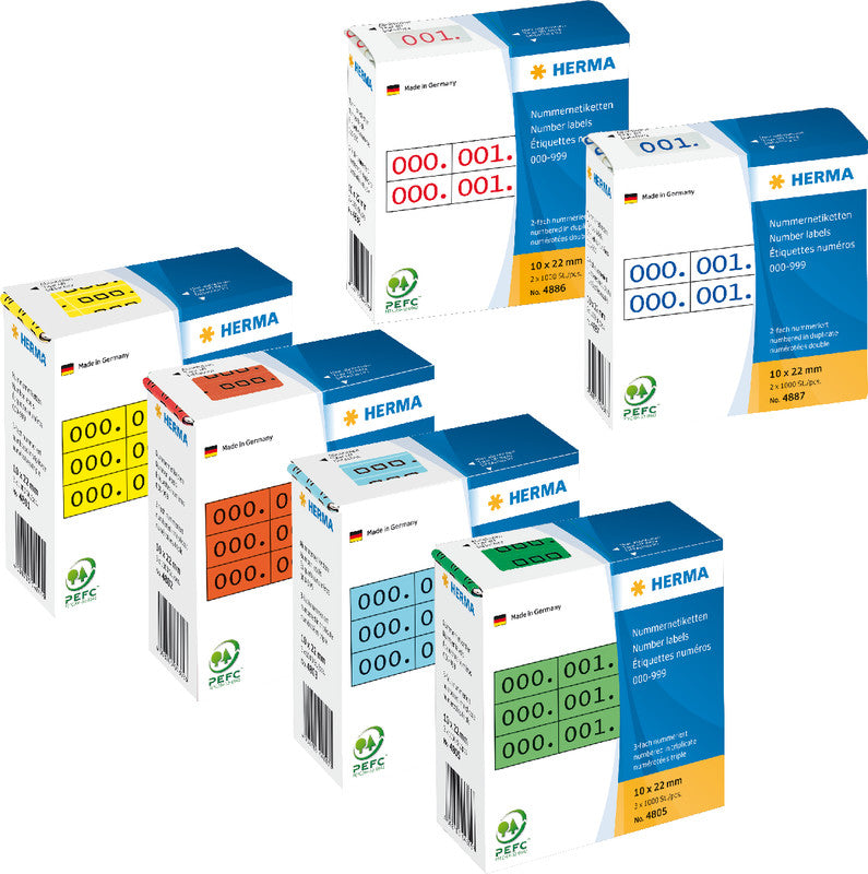 HERMA Schuletiketten – Motiv nummeriert 0–999 – 10×22 mm, 3000 Stk, Papier, permanent haftend