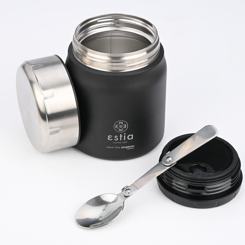 Estia Thermo-Lunchbehälter Lunch Pot – 0,5 l – isoliert, auslaufsicher – Edelstahl – schwarz – Ø 10 × 14 cm