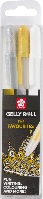 Sakura Gelschreiber 3er Set – 3 Farben, 0,5 mm, schnelltrocknend, für dunkles Papier, Kappe