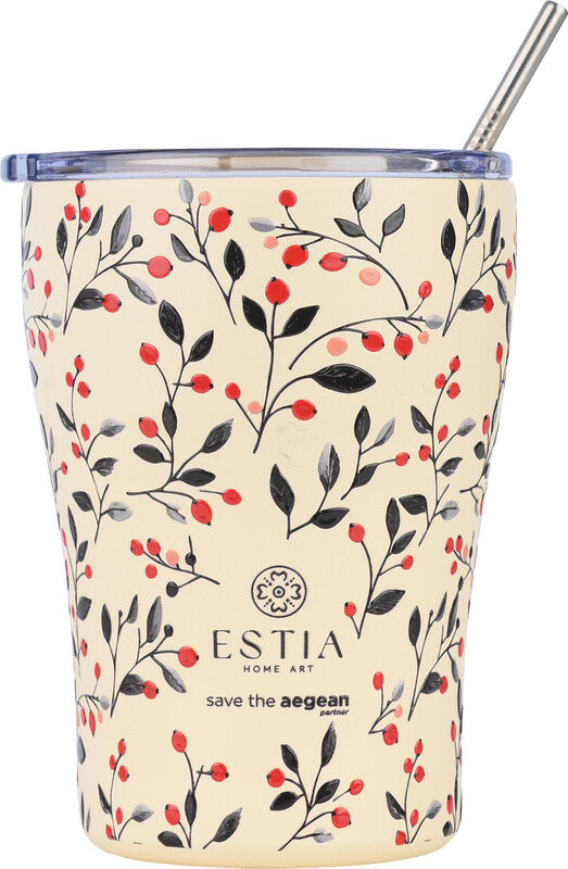Estia Thermobecher 350 ml – Doppelwandig 6 h Heiss / 12 h Kalt, Edelstahl, Druckknopfdeckel