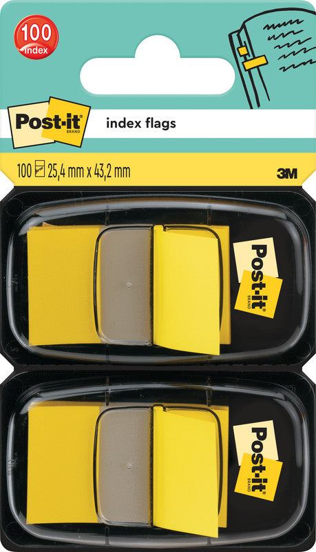 Post-it Indexstreifen – 25,4×43,2 mm – Gelb, 2×50 Blätter, mit Dispenser, Kunststoff