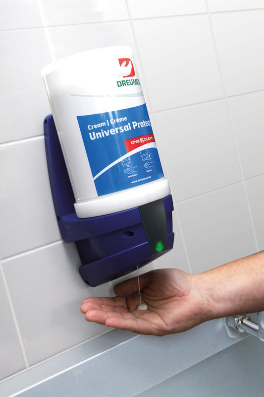 Dreumex One2Clean – Seifenspender, Kunststoff, Blau, B 155 × H 285 × T 180 mm