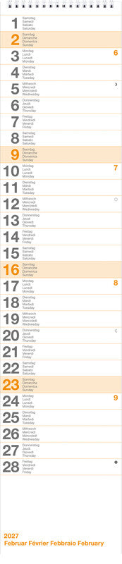 Biella Wandkalender Longus – viersprachig d/f/i/gb – 2027 – Spiralbindung – 12 × 54,5 cm