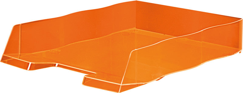 Styro Briefkorb – mit Griffausschnitt, mit Beschriftungsfeld, glänzend, orange, B 255 × H 62 × T 360 mm