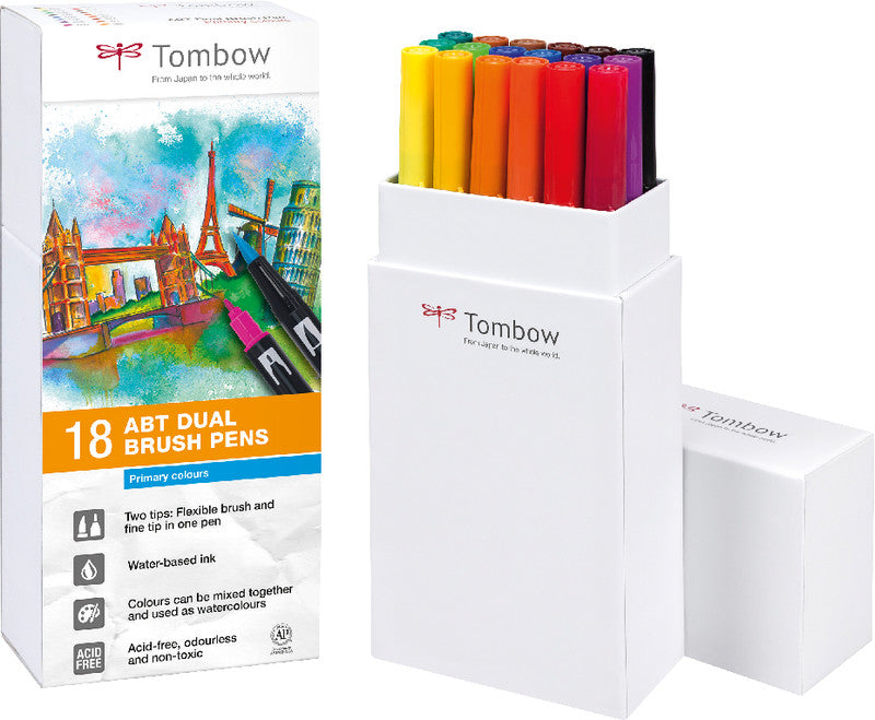 Tombow Filzstifte ABT Dual Brush Pen, auswaschbar, 18 Farben
