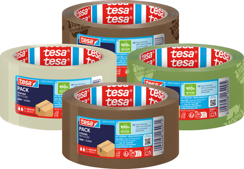 tesa Verpackungsband – 50 mm × 66 m, transparent, stark, eco:plus