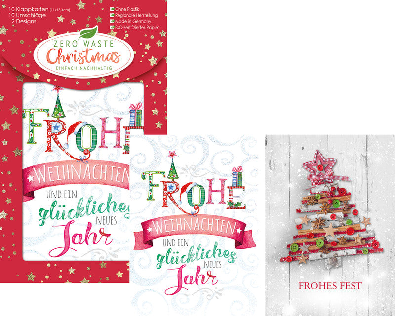 Kurt eulzer Weihnachtsgrusskarte – 110 × 154 mm – mit Umschlägen, Text DE, Karton, 10er Pack