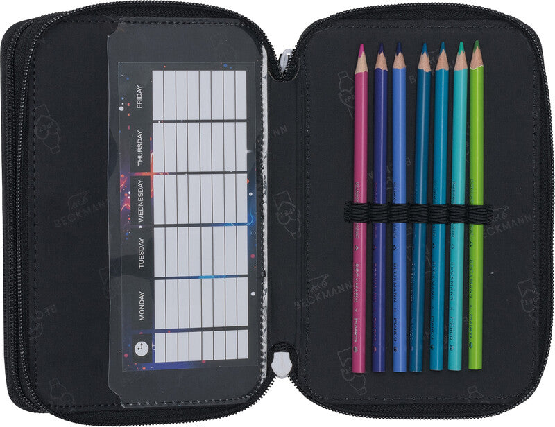 Beckmann Klassisches dreifaches Schüleretui, gefüllt, 27-teilig – Ninja Elements – Kunststoff – 13,0 × 20,5 × 7,0 cm