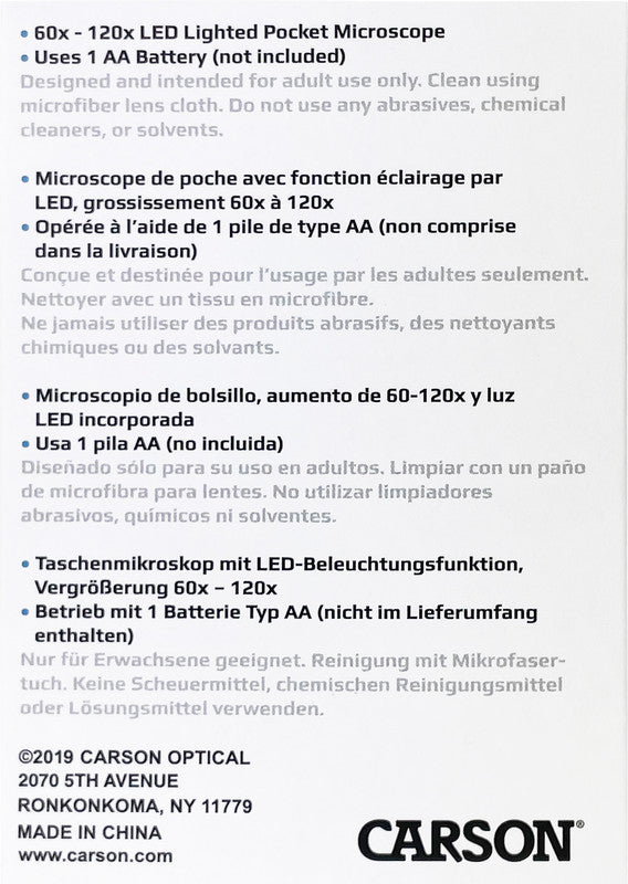 Carson MicroBrite Plus Taschenmikroskop – 60–120×, LED, grau