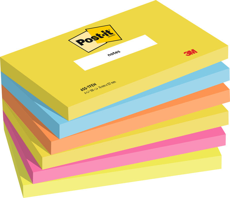 Post-it Haftnotizen – 127×76 mm – sortiert, 6×100 Blatt, PEFC