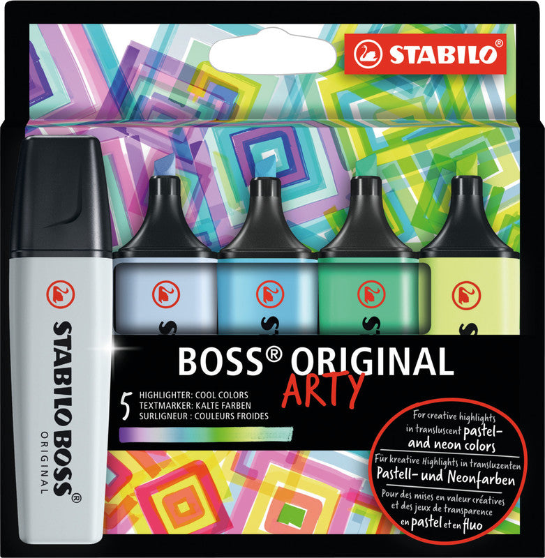 STABILO BOSS Original Arty Textmarker Set 5 Farben Pastell – Keilspitze, 2–5 mm, nachfüllbar