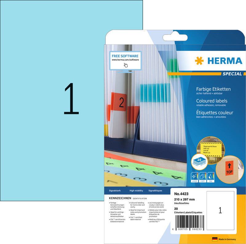 HERMA Schuletiketten – 210×297 mm, 20 Stk, 20 Bogen, Papier, ablösbar