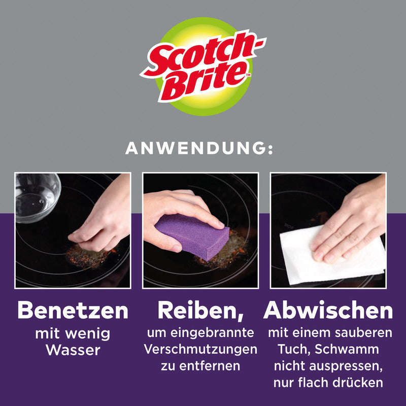 Scotch-Brite Schwamm – Kunststoff, 8 × 8 × 4 cm, violett, für Glaskeramik-Kochfelder, 3 Stk.