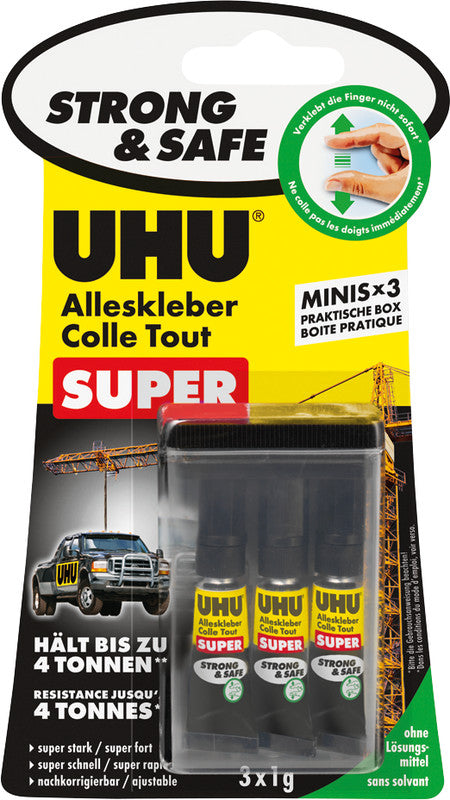UHU Alleskleber – Set 3 × 1 g – transparent trocknend – für Basteln