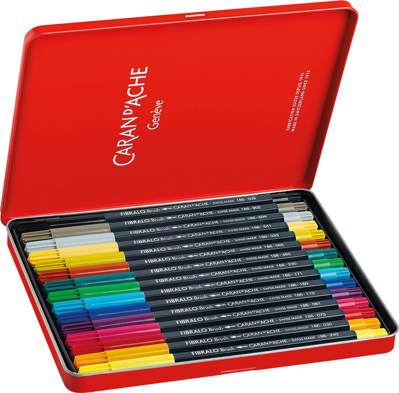 Caran d-Ache Caran d'Ache – Fibralo Brush Filzstifte, Strichbreite 0,5–5 mm, auswaschbar, 15 Farben