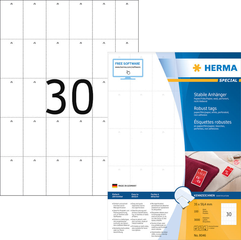 HERMA Schmucketiketten – Papier, 100 Blätter, 35×59,4 mm