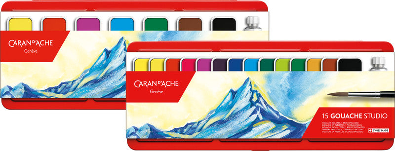 Caran d-Ache Caran d'Ache – Studio – Gouache – Set – 14 Farben, inklusive Deckweiss, mit Pinsel