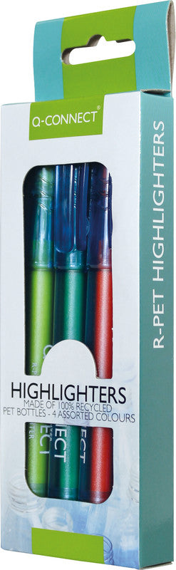 Q-CONNECT Eco PET Textmarker Set 4 Farben – Keilspitze, 1–5,2 mm, GRS