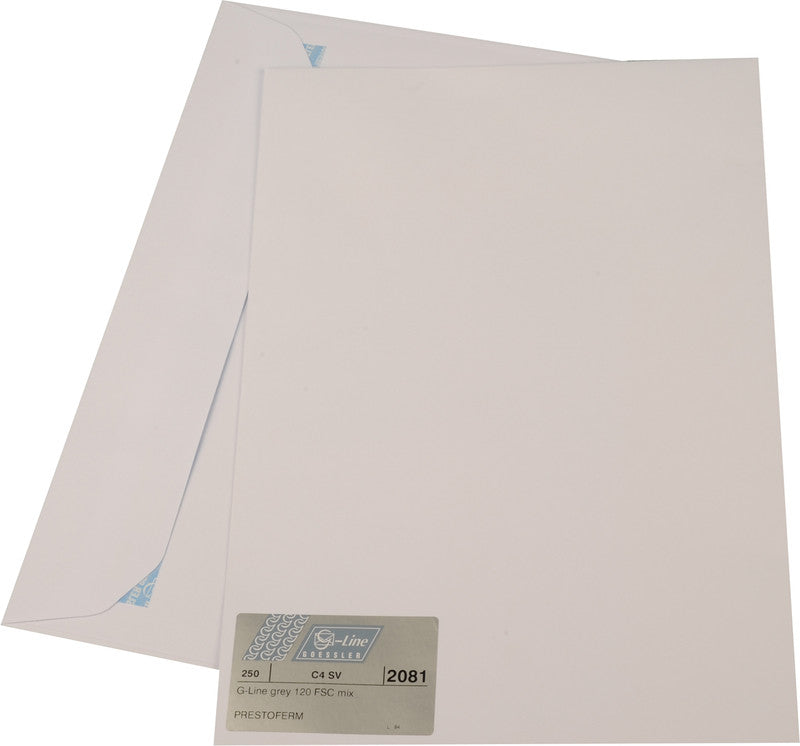 Goessler Couvert C4, ohne Fenster, selbstklebend, weiss, 120 g/m², mit grauem Innendruck – 250 Stk.