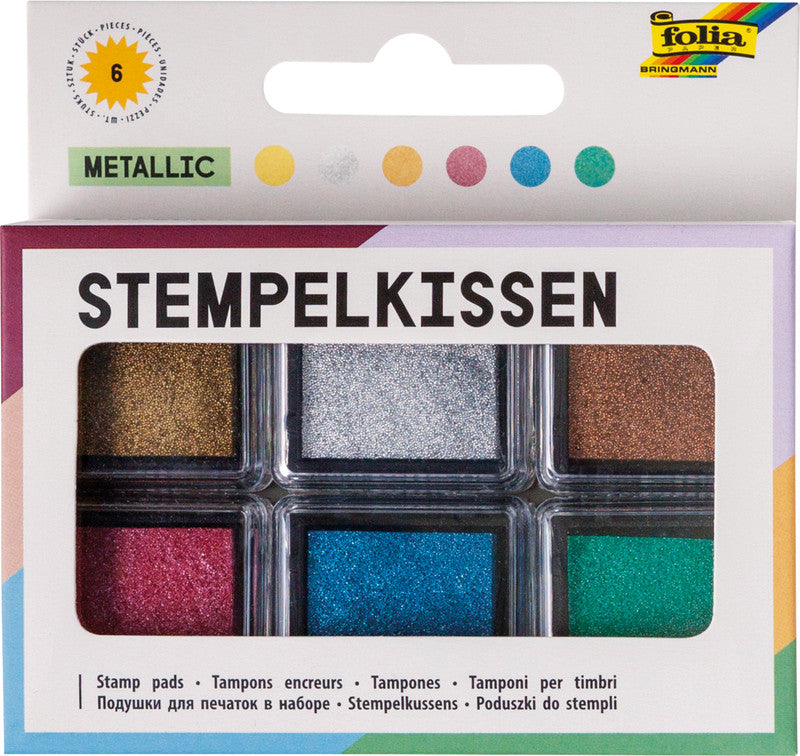 Folia Stempelkissen – 6er-Set, Kunststoff, 24 × 24 mm, sortiert, Metallic