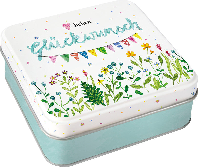 Grätz verlag Geschenkbox – Herzlichen Glückwunsch – Metall, lebensmittelecht – 105 × 35 × 105 mm