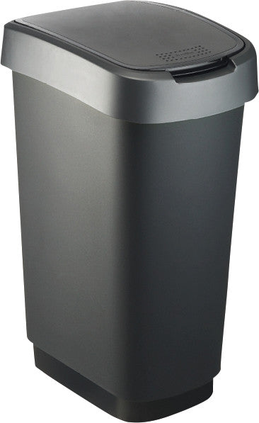 Rotho Abfallcontainer – 50 l – mit Deckel – Kunststoff, Silber – B × H × T 298 × 602 × 401 mm