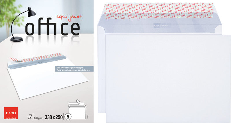 Elco Couvert 330 × 250 mm, ohne Fenster, Haftklebung, hochweiss, 120 g/m², mit Innendruck – 5 Stk.