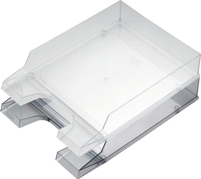 Helit Briefkorb – mit Beschriftungsfeld, hochglänzend, grau transparent, B 245 × H 67 × T 350 mm