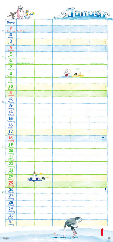 Heye Familienplaner Helme Heine – für Familien – 5 Spalten – Deutsch – 2026 – Spiralbindung – 21 × 45 cm