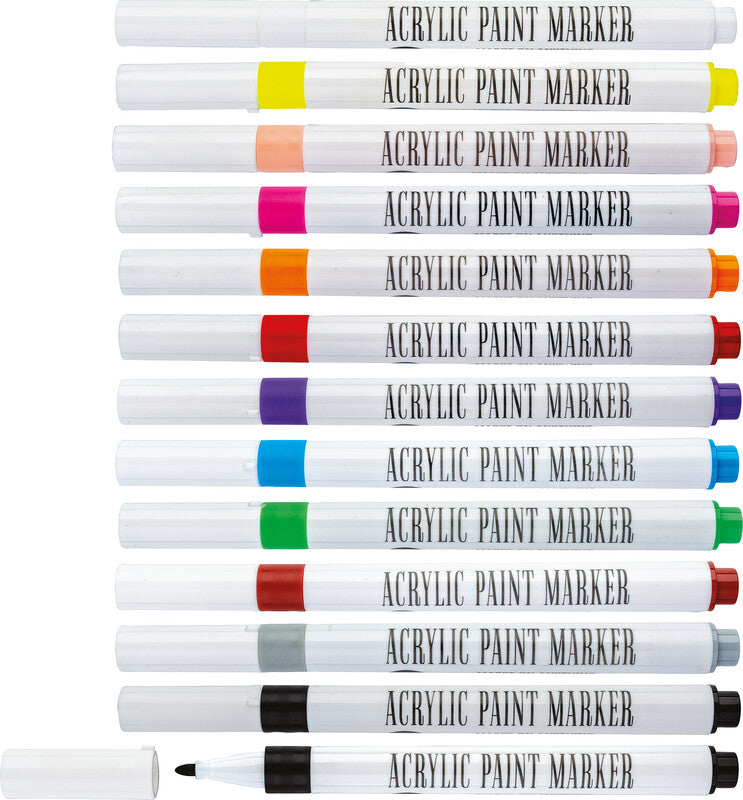 Centrum Acrylmarker – Rundspitze 1–3 mm – Mehrfarbig, 12er-Set – für Glas, Stein und Stoff