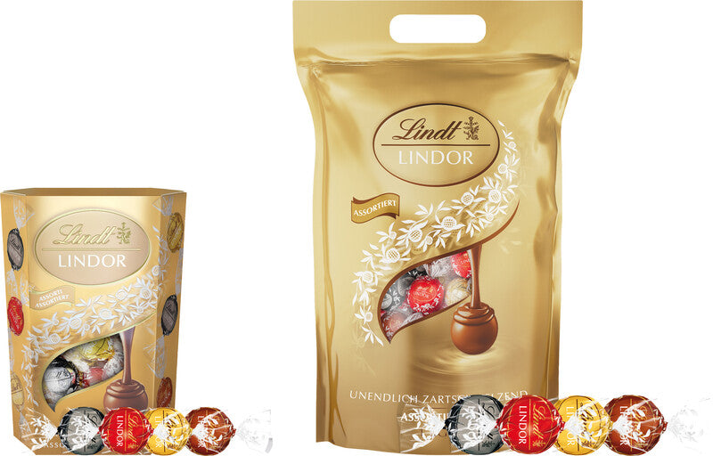 Lindt LINDOR Kugeln – assortiert (Milch, Weiss, Dunkel 60% Kakao, Haselnuss), 80 Stück (1 kg)