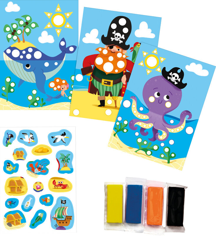 My Mandarine – Modellierset Piraten – 2–4 Jahre – 4 Blöcke, 3 Tafeln, Stickerbogen A5 – 230 × 160 × 40 mm