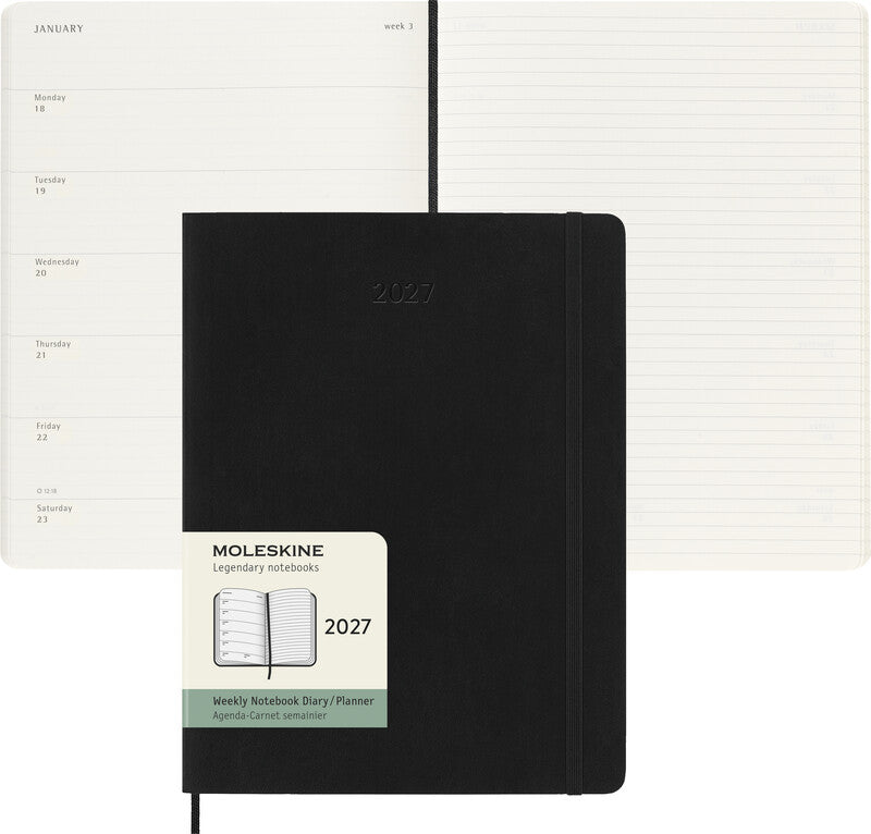 Moleskine Agenda – 1 Woche/1 Seite, gebunden, 19 × 25 cm, 2027, mehrsprachig, schwarz, FSC