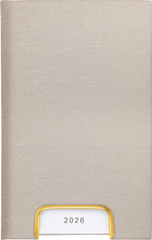Biella Disponent Agenda – 1 Tag pro Seite, gebunden, 10,1 × 16 cm, 2026, 1-Stunden-Takt, beige, FSC