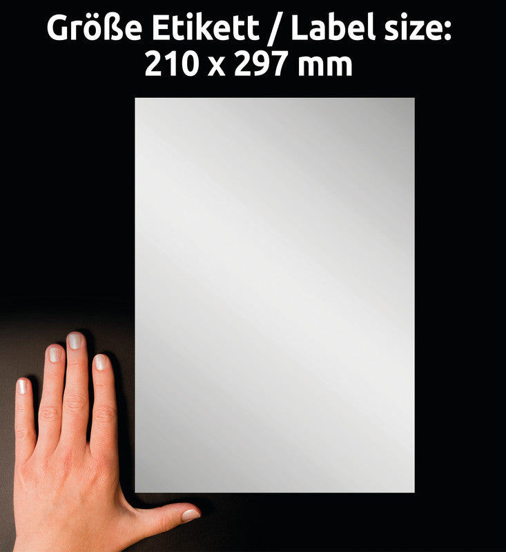 Avery Typenschild-Etiketten, 210 mm × 297 mm, silber, Folie, permanent, 20 Blätter