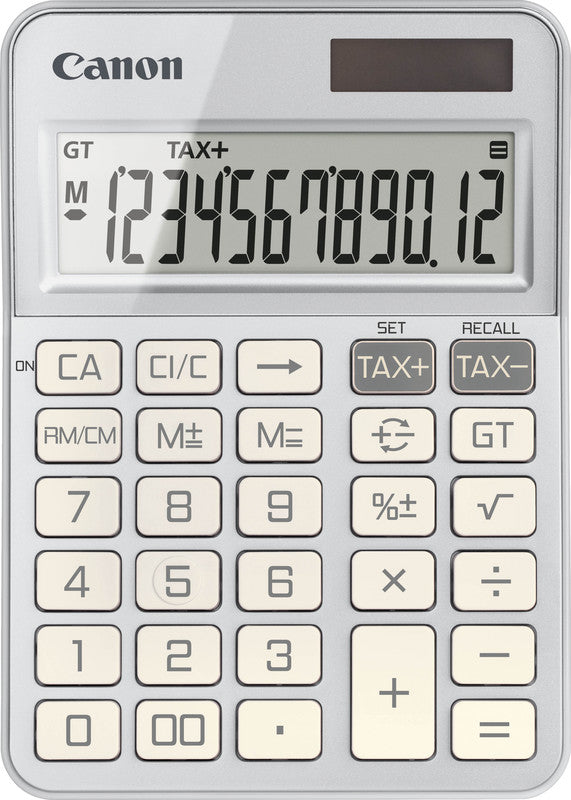 Canon Tischrechner KS-125KB – 12-stellig, LCD, Prozent/Korrektur, Solar + Batterie, Silber, 106×147×25 mm