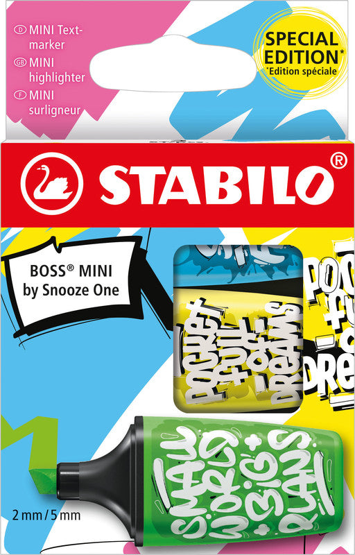 STABILO BOSS Textmarker Mini Set 3 Farben – Keilspitze, 2–5 mm