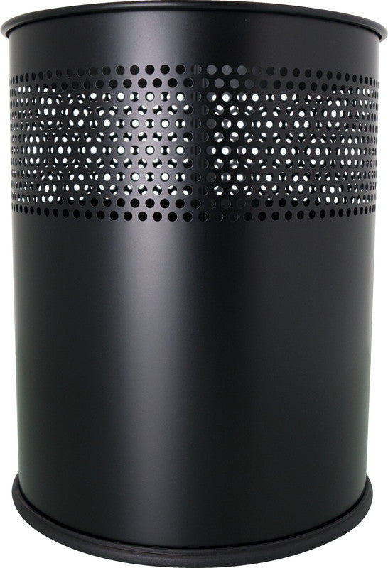 Helit Papierkorb the dot – 15 l – Stahl, schwarz – Ø 255 × H 321 mm, Gummibodenring, korrosionsbeständig