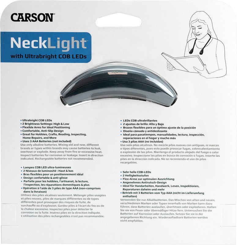 Carson Nackenleuchte – LED, 70 lm, Batteriebetrieb 3×AAA, B 191×H 297×T 48 mm, Schwarz/Grau