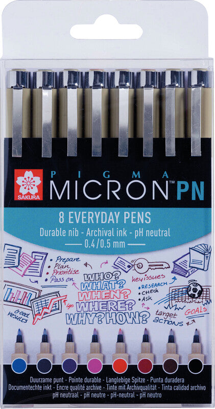 Sakura Pigma Micron Fineliner – 8er-Set 0,45 mm – 8 Farben, sortiert – wasserfest