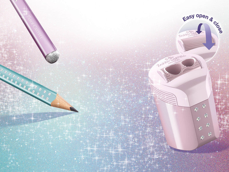 Faber-Castell Spitzer – manuell, 2-Loch, mit Behälter, für Blei- und Buntstifte Ø 8 und 11 mm, Kunststoff