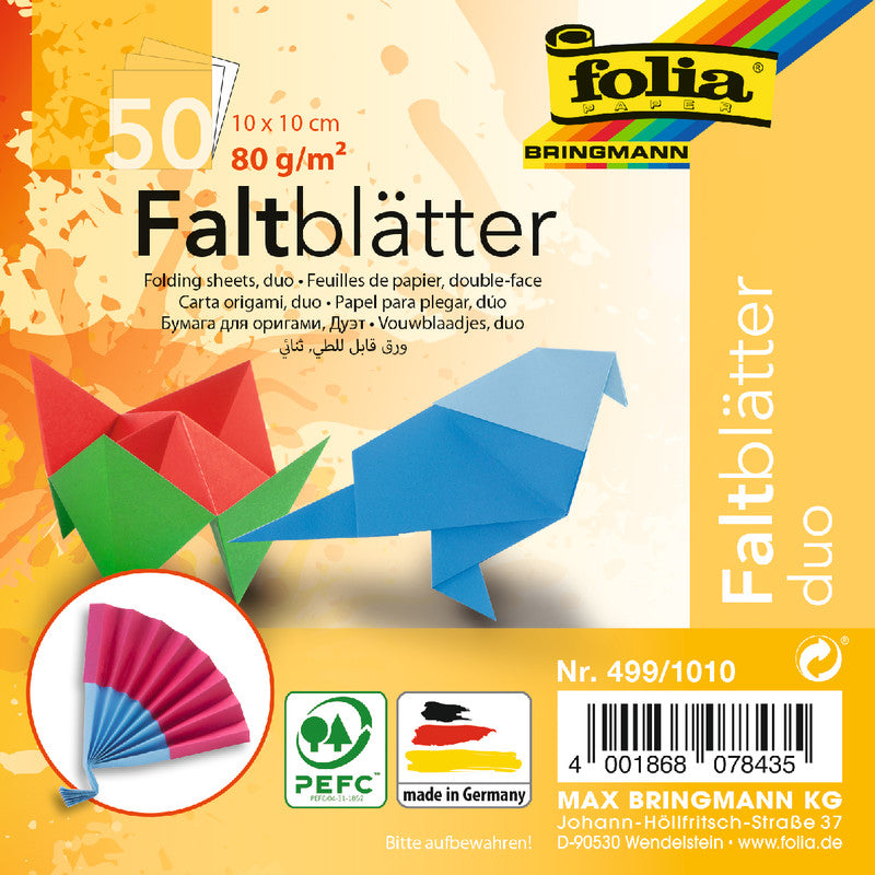 Folia Faltblätter Duo – 100 × 100 mm – 80 g/m² – sortiert – 50 Blatt