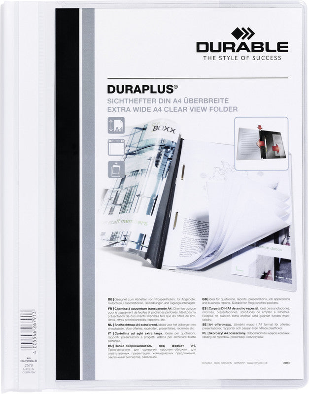 Durable Schnellhefter – A4, PP, weiss, Beschriftungslinien