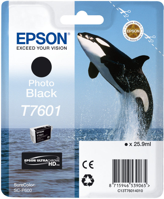 Epson Tintenpatrone T7601, Foto schwarz, 25,9 ml – für Tintenstrahldrucker/Multifunktionsgeräte