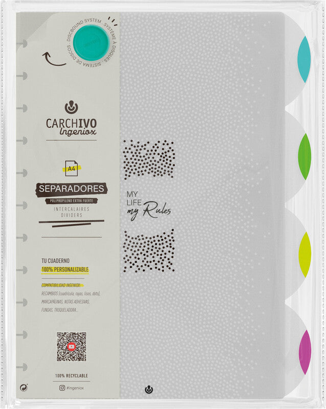 Carchivo Ingeniox Register – A4, 4-teilig, PP, transparent, vorgedruckt, extra stark, für Ingeniox Spiralbuch