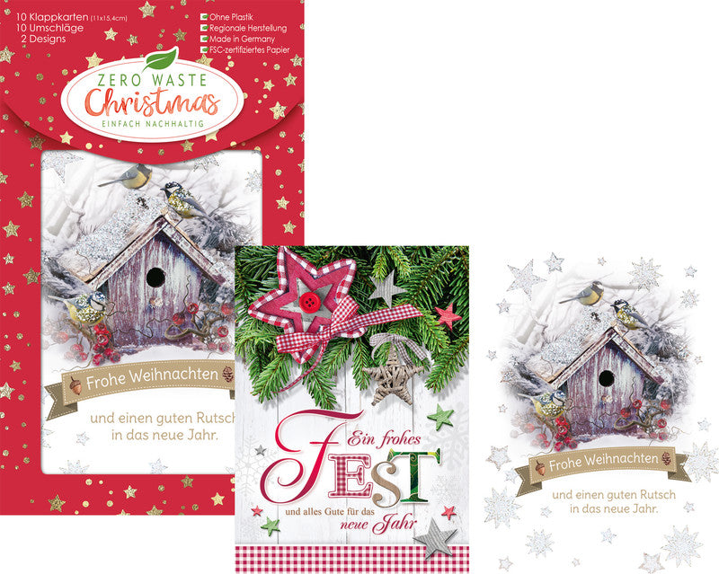 Kurt eulzer Weihnachtsgrusskarte – 110 × 154 mm – mit Umschlägen, Text DE, Karton, 10er Pack